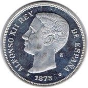 Medalla de plata 5 Pesetas Alfonso XII 1875.