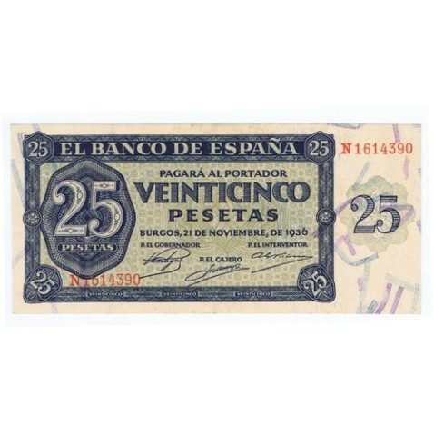 (1936/11/21) Burgos. 25 Pesetas. EBC+ Serie N1614390