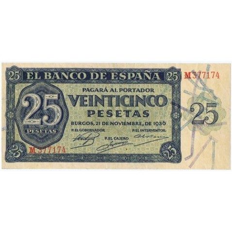 (1936/11/21) Burgos. 25 Pesetas. EBC. Serie M377174