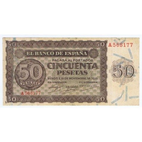 (1936/11/21) Burgos. 50 Pesetas. MBC-. Serie A568177