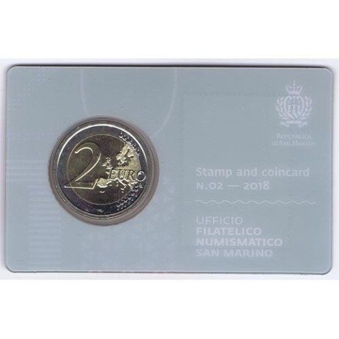 Cartera oficial euroset San Marino 2018. Moneda 2 euros y sello.