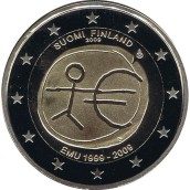 moneda Finlandia 2 euros 2009 "10 Años de la EMU". Proof.