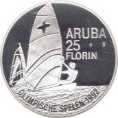 Moneda de plata 25 Florin Aruba 1992 Windsurf Barcelona 92