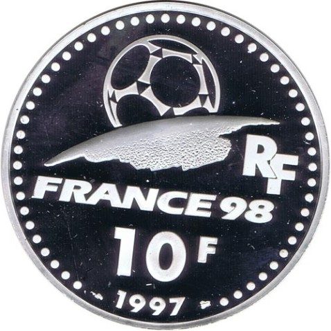 Moneda de plata 10 Francos Francia 1997 Mundial 98 Inglaterra