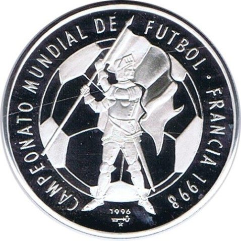 Moneda de plata 10 pesos Cuba 1996 Mundial Francia 1998