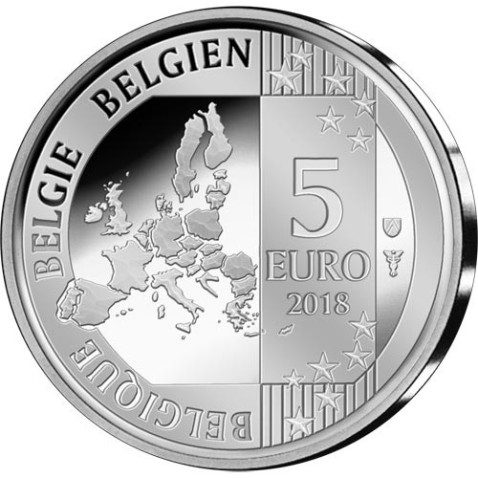 moneda Belgica 5 Euros 2018 Los Pitufos color. Estuche.