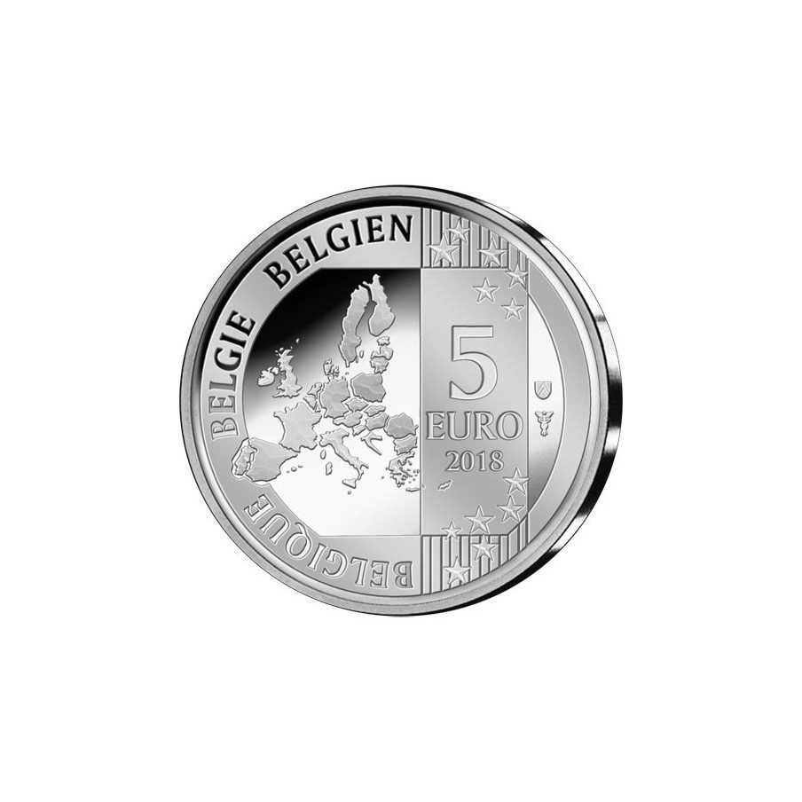 moneda Belgica 5 Euros 2018 Los Pitufos color. Estuche.