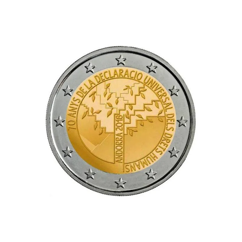 moneda conmemorativa 2 euros Andorra 2018 Derechos Humanos. BU.