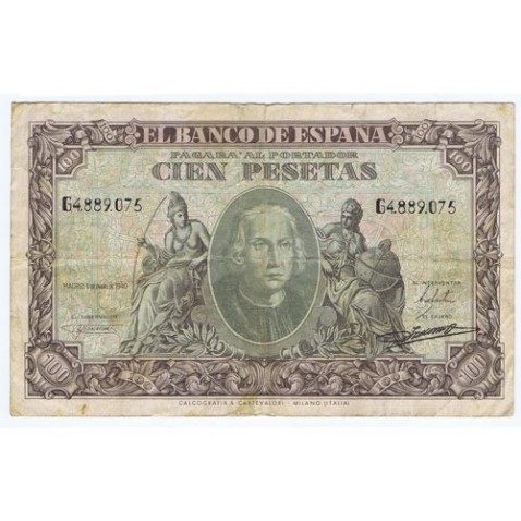 (1940/01/09) Madrid. 100 Pesetas. BC. Serie G4889075.