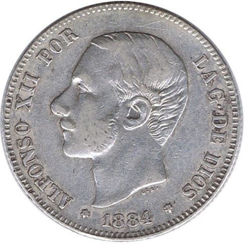 2 Pesetas Plata 1884 *84 Alfonso XII MS M.