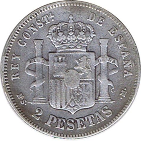 2 Pesetas Plata 1884 *84 Alfonso XII MS M.