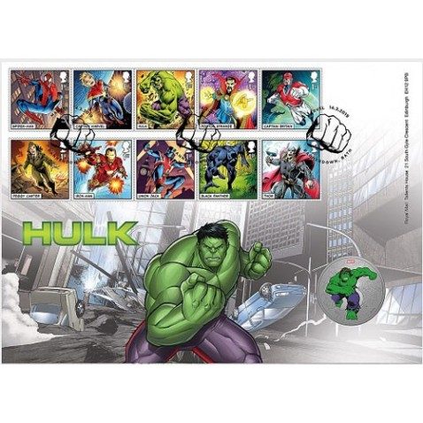 Comics Gran Bretaña 2019 Marvel. Sobre Hulk con medalla.