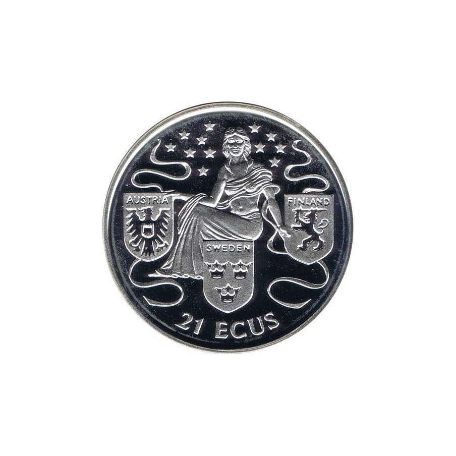 Moneda de plata 21 ecus Gibraltar 1995. Estuche