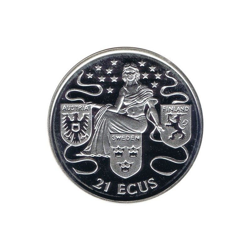 Moneda de plata 21 ecus Gibraltar 1995. Estuche