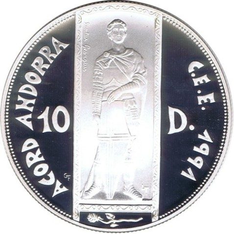 Moneda de Plata 10 Diners Andorra 1993. Estuche