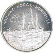 Moneda de plata 20 Ecu Noruega 1993. Barco