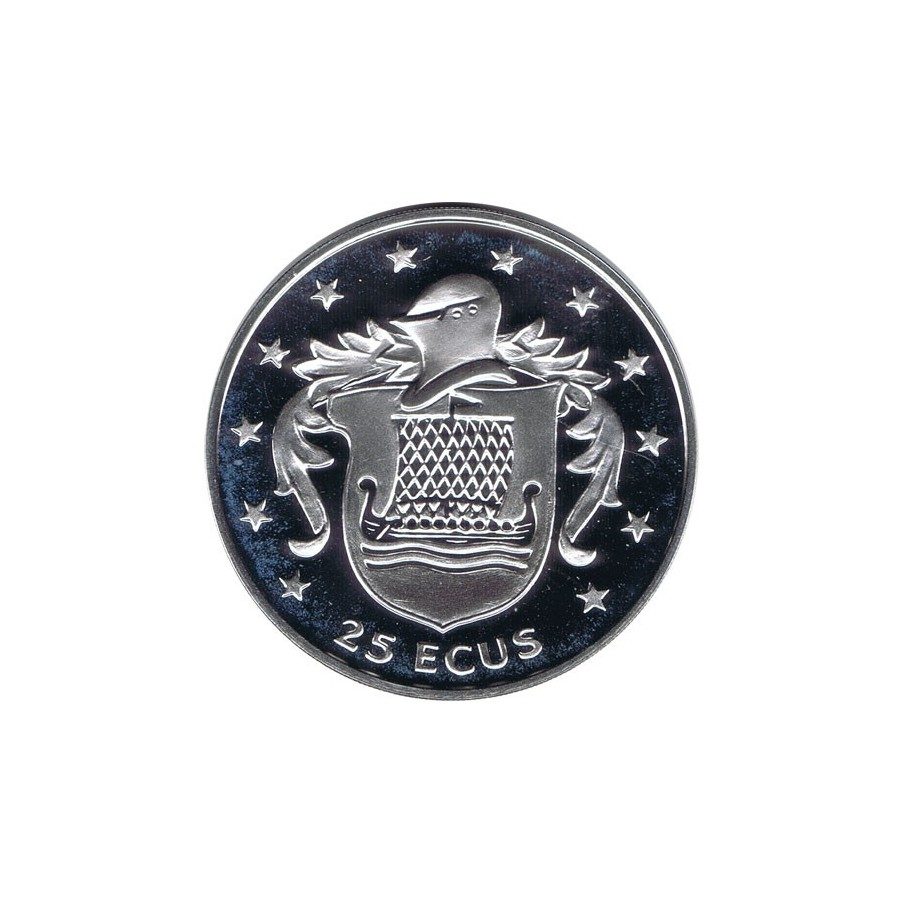Moneda de plata 25 ecus Isla de Man 1994. Estuche