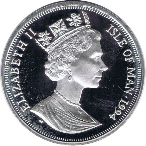 Moneda de plata 25 ecus Isla de Man 1994. Estuche
