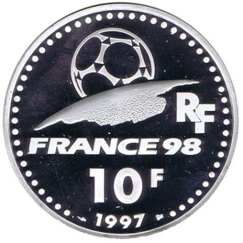 Moneda de plata 10 Francos Francia 1997 Mundial 98 Inglaterra