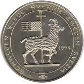 Moneda 5 Ecu Suecia 1994 Barco. Cuproníquel.