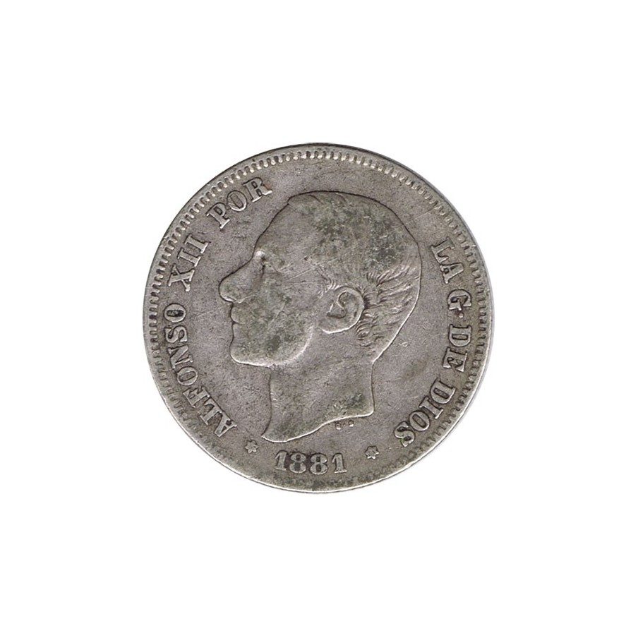 2 Pesetas Plata 1881 *81 Alfonso XII MS M.