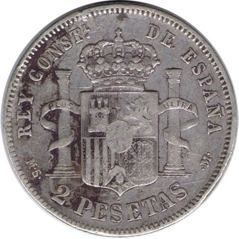 2 Pesetas Plata 1882 *82 Alfonso XII MS M.
