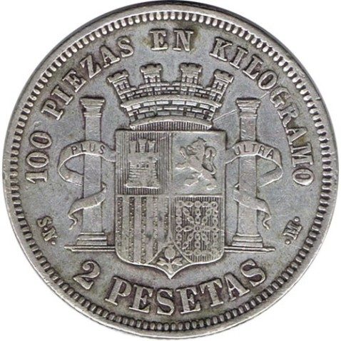 2 Pesetas Plata 1869 *69 Gobierno Provisional.