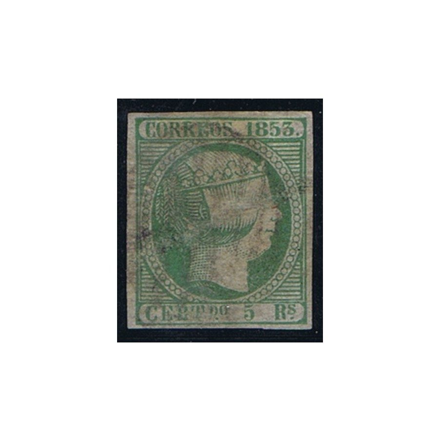 Sello de España nº020 Isabel II. 5 Reales Verde. Matasellos