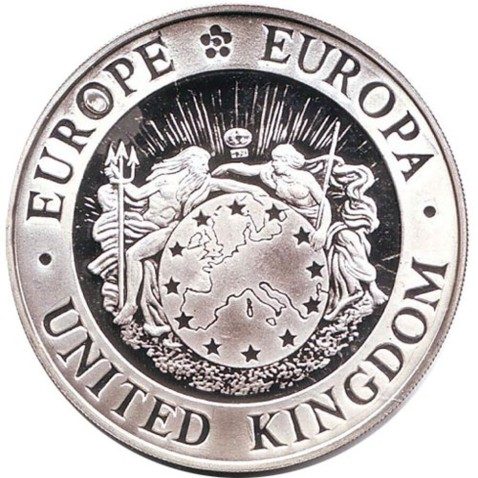 Moneda de plata 25 Ecu Gran Bretaña 1992 Europa. Proof.