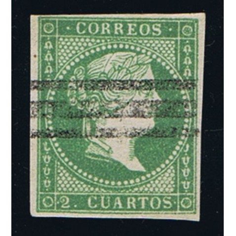 Sello de España nº047 Isabel II. 2 cuartos Verde. Matasellos