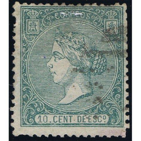 Sello de España nº084 Isabel II. 10 Céntimos Verde. Matasellos