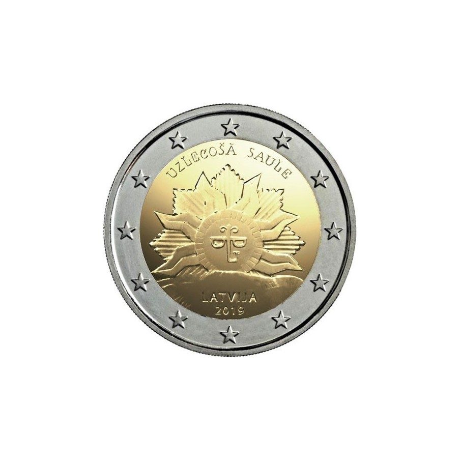 moneda conmemorativa 2 euros Letonia 2019 Sol Naciente.