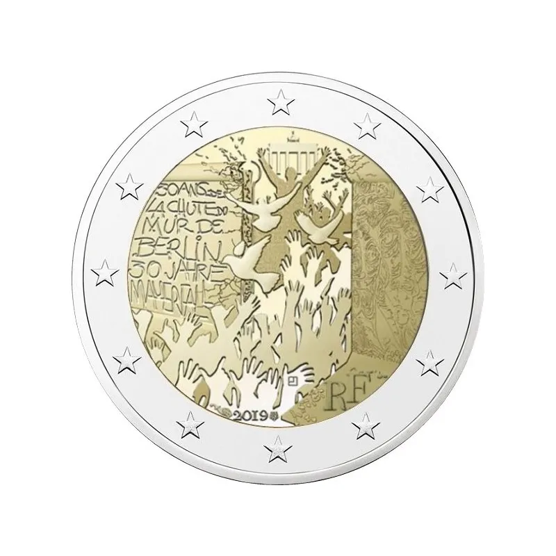 moneda conmemorativa 2 euros Francia 2019 Muro Berlín.