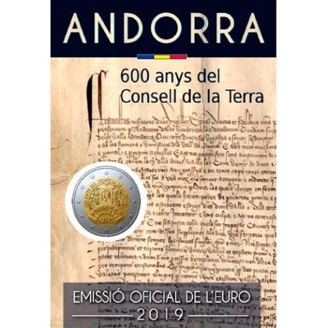 moneda conmemorativa 2 euros Andorra 2019 Consell Terra. BU.