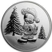 Moneda onza de plata 2$ Niue Disney Mickey Navidad 2019.
