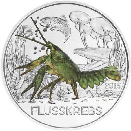 moneda Austria 3 Euros 2019 Cangrejo de Río color Tier-Taler.