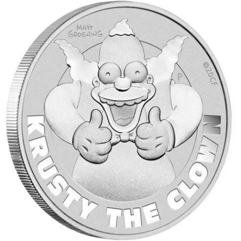 Moneda onza de plata 1$ Tuvalu Krusty the Clown Simpsons 2020.