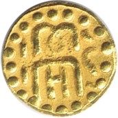 Moneda de oro India pequeño tamaño.