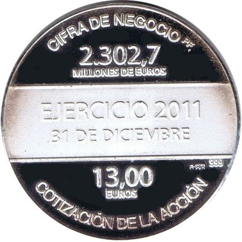 Medalla Media onza de plata pura Grifols Ejercicio 2011.