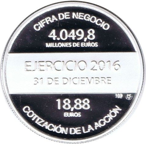 Medalla Media onza de plata pura Grifols Ejercicio 2016.