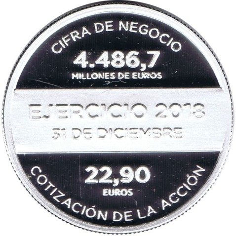Medalla Media onza de plata pura Grifols Ejercicio 2018.