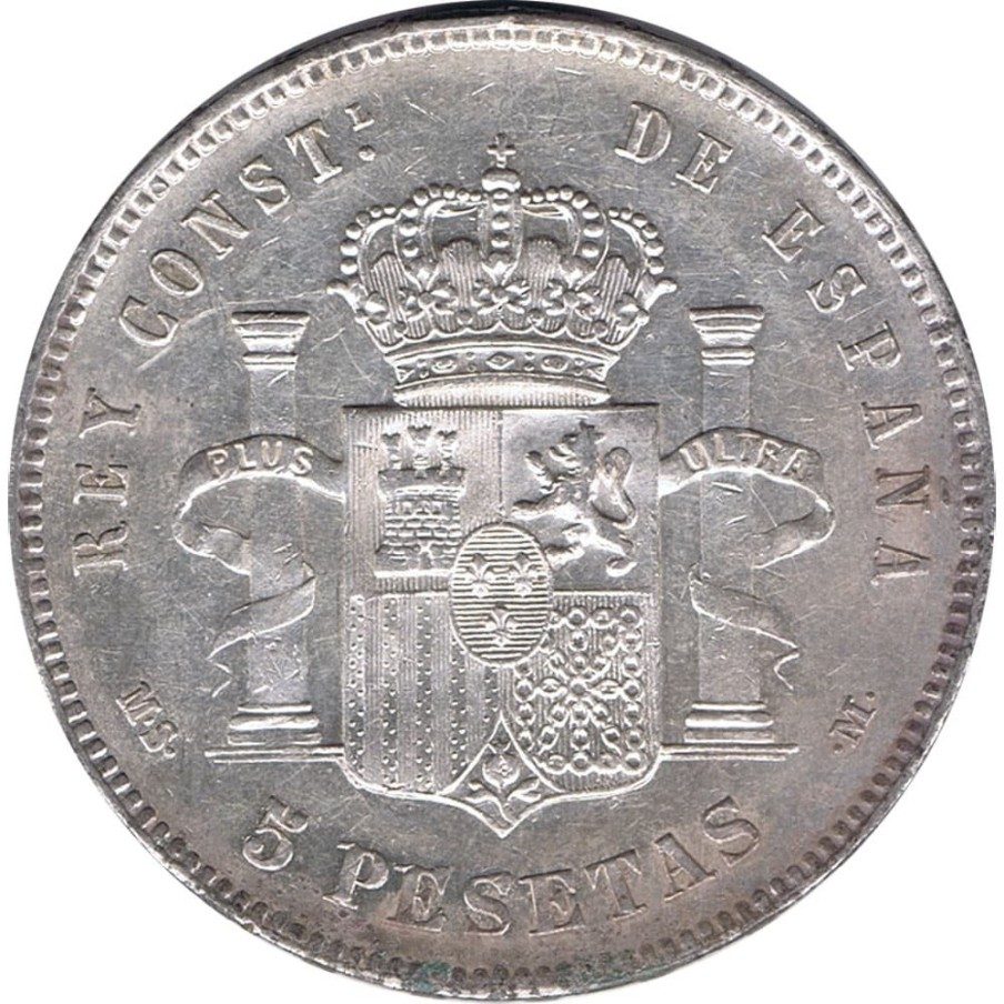 5 Pesetas Plata 1885 *87 Alfonso XII MS M. EBC-