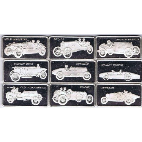 Lingotes de plata 9 coches clásicos. 281,70 gramos.