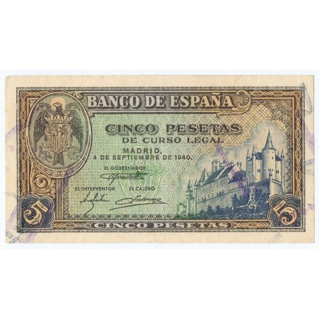 (1940/09/04) Madrid. 5 Pesetas. EBC+. Serie B8774357