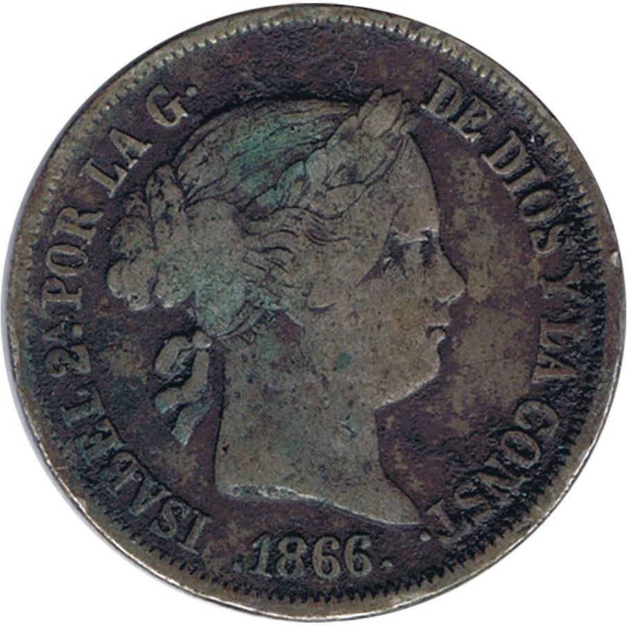 40 Céntimos de Escudo 1866 *66 Isabel II Madrid. Plata.