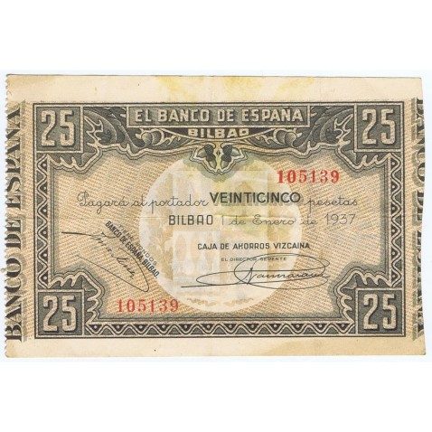 (1937/01/01) Bilbao 25 Pesetas MBC+. Serie 105139