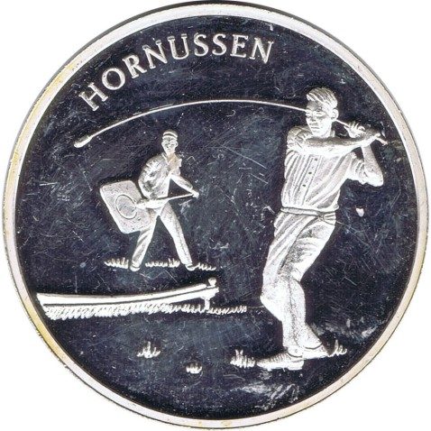 Medalla de plata Suiza Hornussen. Deporte.