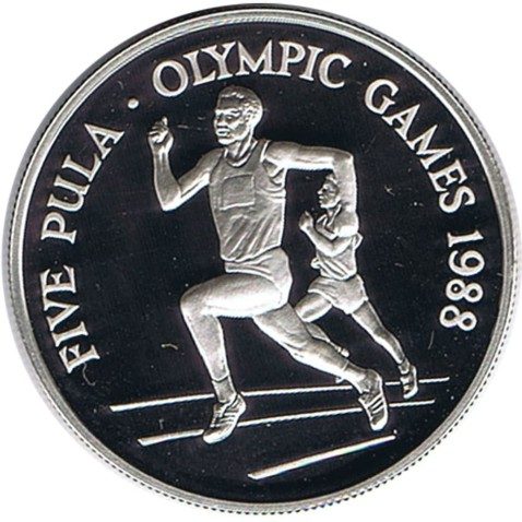 Moneda de plata 5 Pula Botswana Olimpiada 1988.