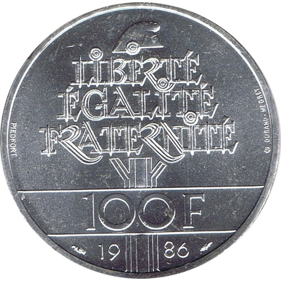 Moneda de plata 100 Francos Francia 1986 Liberté. Piedfort.