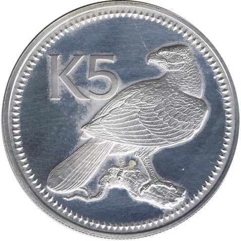 Moneda de plata 5 kina Papua Nueva Guinea 1975 Aguila.